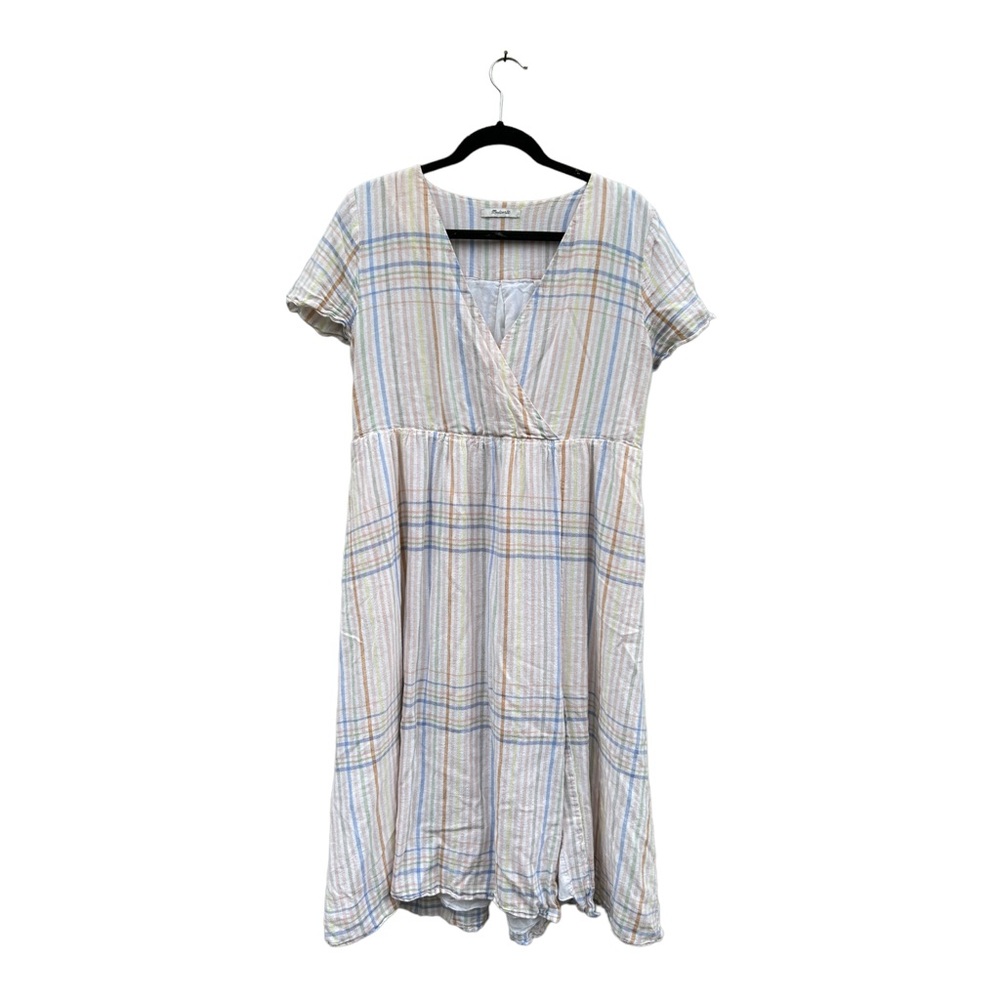 Women’s Madewell Linen Boho Blended Striped Colorful Midi Sun Dress Size Large